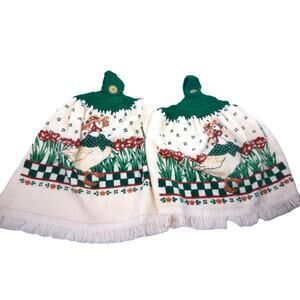 Vintage Cannon Goose Crochet Top Kitchen Hand Towels Set Of 2